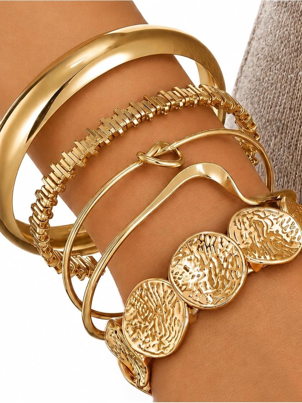 14K Gold Plated Stacked Bracelet Set - Picture 2 of 6